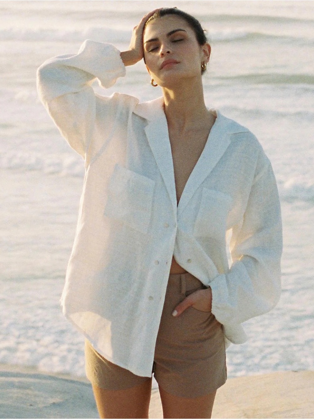 New Harly Jae House Blouse 100% linen white oversize buttondown shirt S M